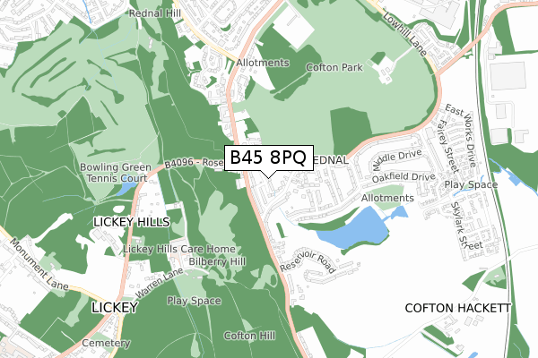 B45 8PQ map - small scale - OS Open Zoomstack (Ordnance Survey)