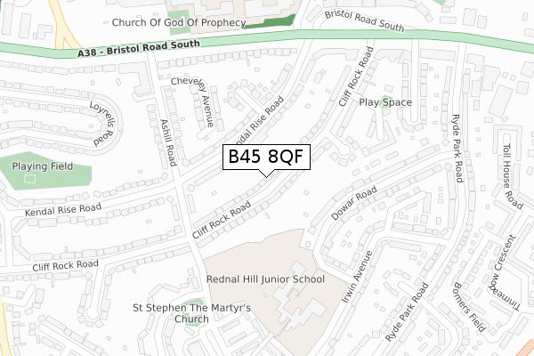 B45 8QF map - large scale - OS Open Zoomstack (Ordnance Survey)