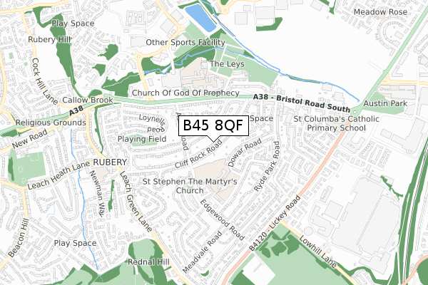B45 8QF map - small scale - OS Open Zoomstack (Ordnance Survey)