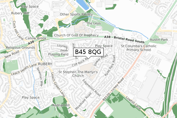 B45 8QG map - small scale - OS Open Zoomstack (Ordnance Survey)
