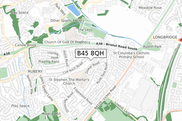 B45 8QH map - small scale - OS Open Zoomstack (Ordnance Survey)
