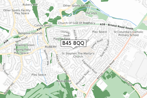 B45 8QQ map - small scale - OS Open Zoomstack (Ordnance Survey)