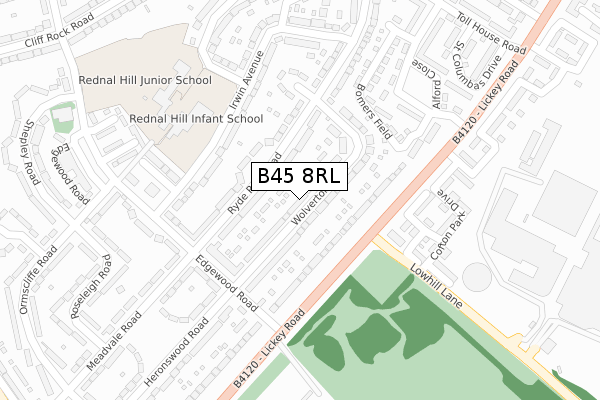 B45 8RL map - large scale - OS Open Zoomstack (Ordnance Survey)