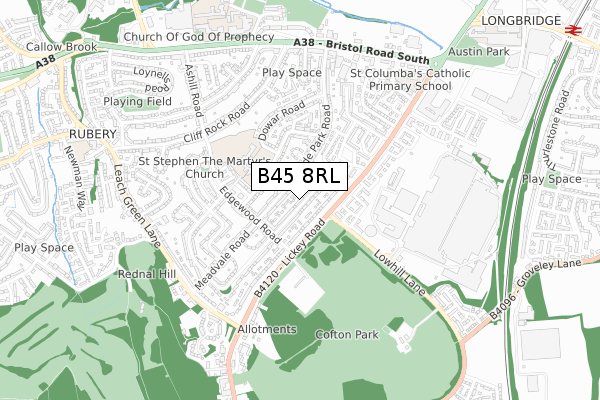 B45 8RL map - small scale - OS Open Zoomstack (Ordnance Survey)