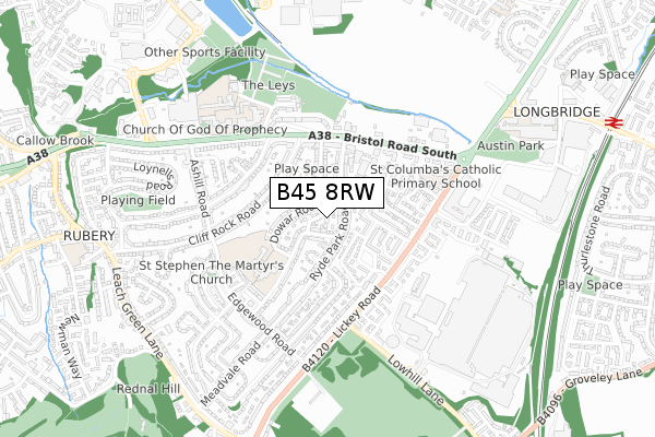 B45 8RW map - small scale - OS Open Zoomstack (Ordnance Survey)