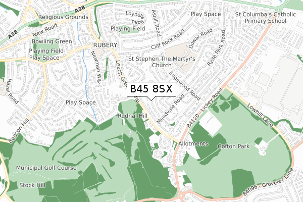 B45 8SX map - small scale - OS Open Zoomstack (Ordnance Survey)