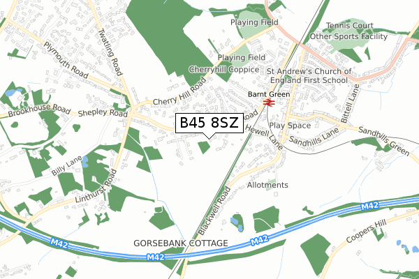 B45 8SZ map - small scale - OS Open Zoomstack (Ordnance Survey)