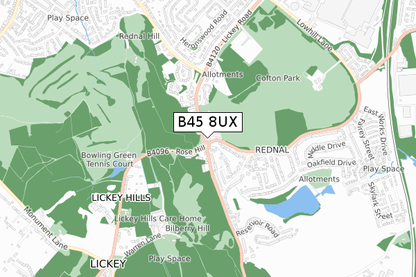 B45 8UX map - small scale - OS Open Zoomstack (Ordnance Survey)