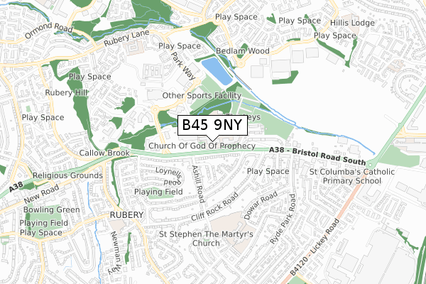 B45 9NY map - small scale - OS Open Zoomstack (Ordnance Survey)