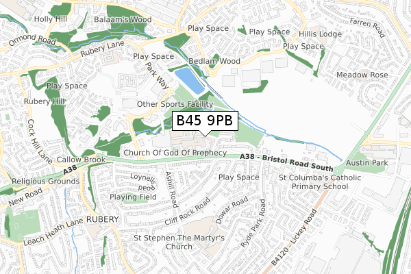 B45 9PB map - small scale - OS Open Zoomstack (Ordnance Survey)