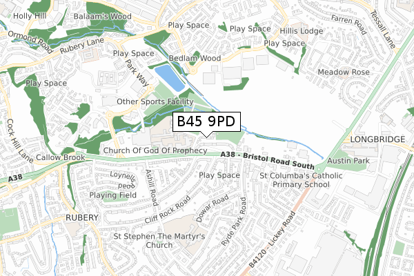 B45 9PD map - small scale - OS Open Zoomstack (Ordnance Survey)