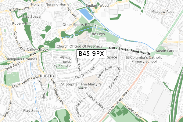 B45 9PX map - small scale - OS Open Zoomstack (Ordnance Survey)