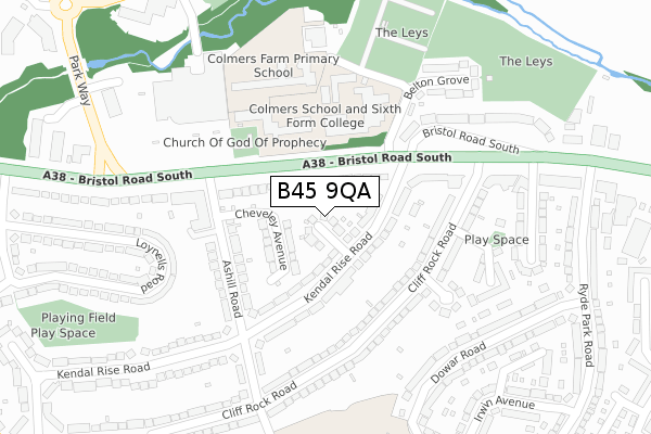 B45 9QA map - large scale - OS Open Zoomstack (Ordnance Survey)