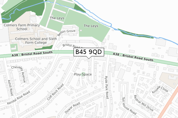 B45 9QD map - large scale - OS Open Zoomstack (Ordnance Survey)