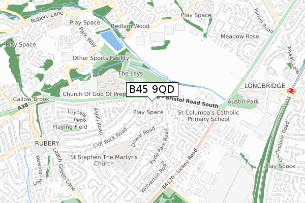 B45 9QD map - small scale - OS Open Zoomstack (Ordnance Survey)