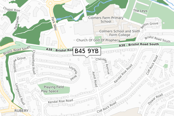 B45 9YB map - large scale - OS Open Zoomstack (Ordnance Survey)