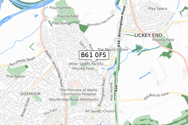 B61 0FS map - small scale - OS Open Zoomstack (Ordnance Survey)