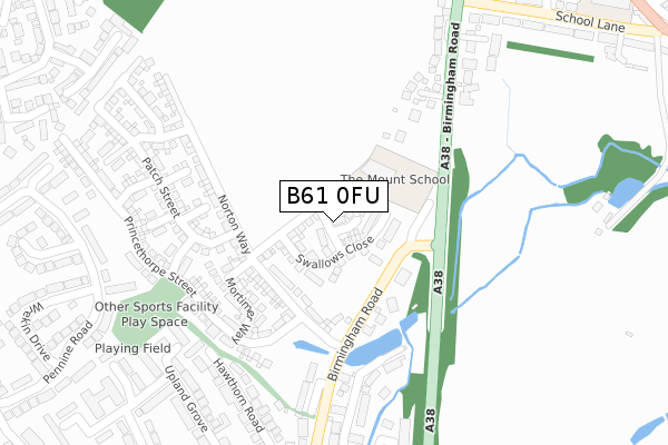 B61 0FU map - large scale - OS Open Zoomstack (Ordnance Survey)