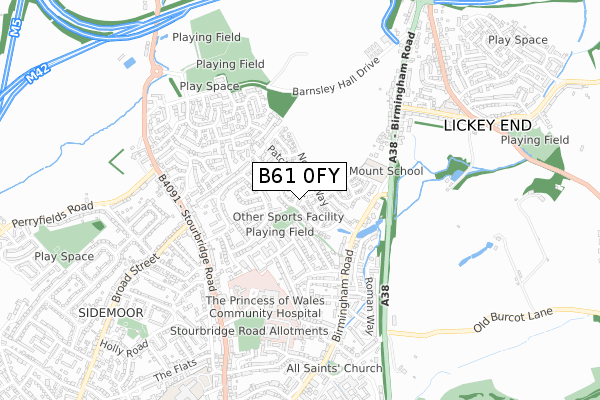 B61 0FY map - small scale - OS Open Zoomstack (Ordnance Survey)