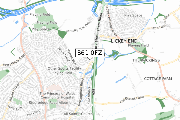 B61 0FZ map - small scale - OS Open Zoomstack (Ordnance Survey)