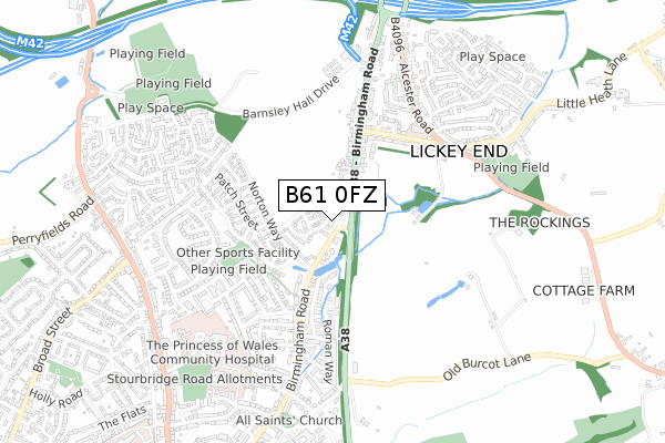 B61 0FZ map - small scale - OS Open Zoomstack (Ordnance Survey) B61 0FZ map - small scale - OS Open Zoomstack (Ordnance Survey)