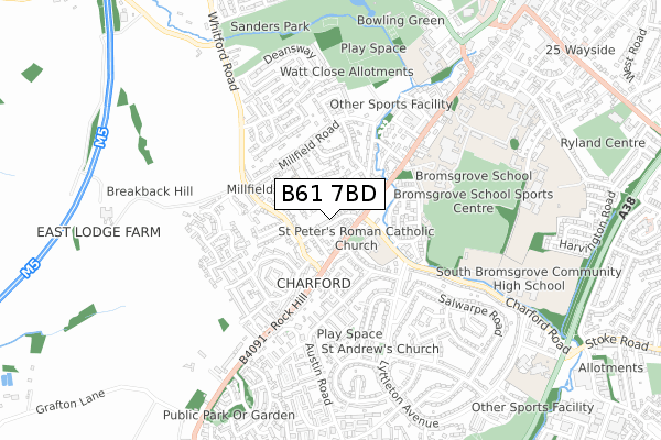 B61 7BD map - small scale - OS Open Zoomstack (Ordnance Survey)