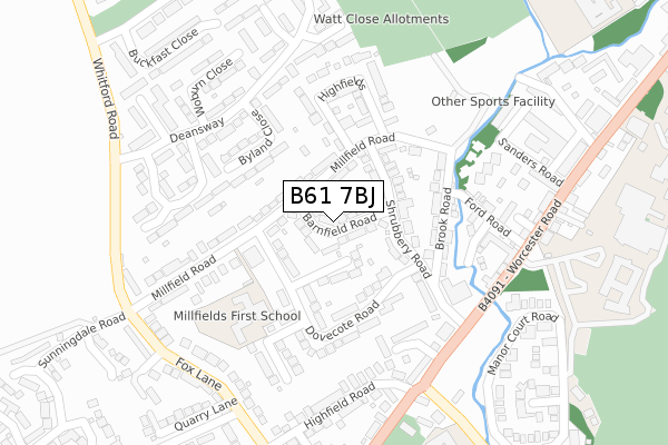 B61 7BJ map - large scale - OS Open Zoomstack (Ordnance Survey)