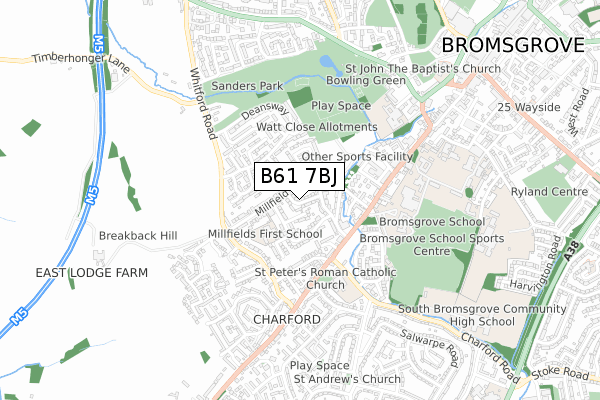 B61 7BJ map - small scale - OS Open Zoomstack (Ordnance Survey)