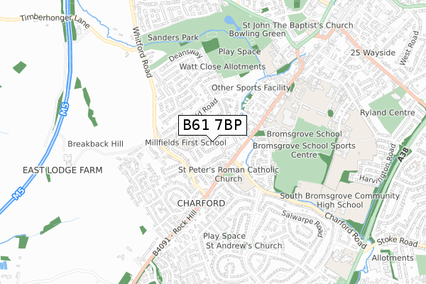 B61 7BP map - small scale - OS Open Zoomstack (Ordnance Survey)