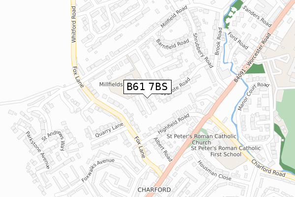 B61 7BS map - large scale - OS Open Zoomstack (Ordnance Survey)