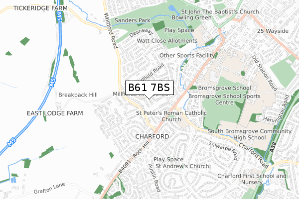 B61 7BS map - small scale - OS Open Zoomstack (Ordnance Survey)