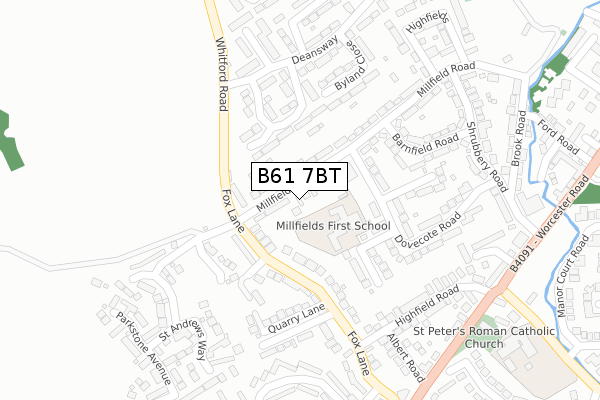 B61 7BT map - large scale - OS Open Zoomstack (Ordnance Survey)