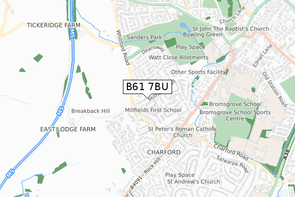 B61 7BU map - small scale - OS Open Zoomstack (Ordnance Survey)