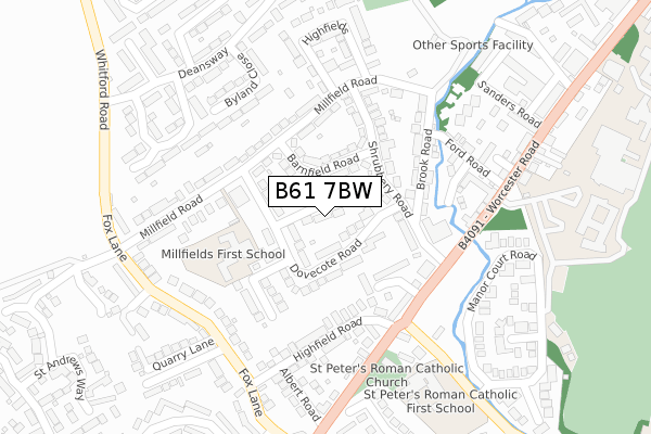 B61 7BW map - large scale - OS Open Zoomstack (Ordnance Survey)