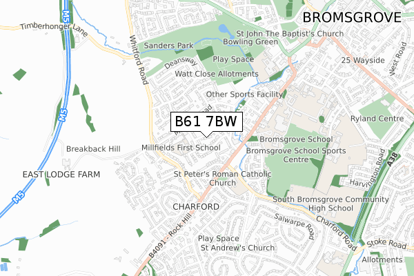 B61 7BW map - small scale - OS Open Zoomstack (Ordnance Survey)