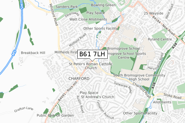 B61 7LH map - small scale - OS Open Zoomstack (Ordnance Survey)