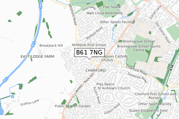 B61 7NG map - small scale - OS Open Zoomstack (Ordnance Survey)