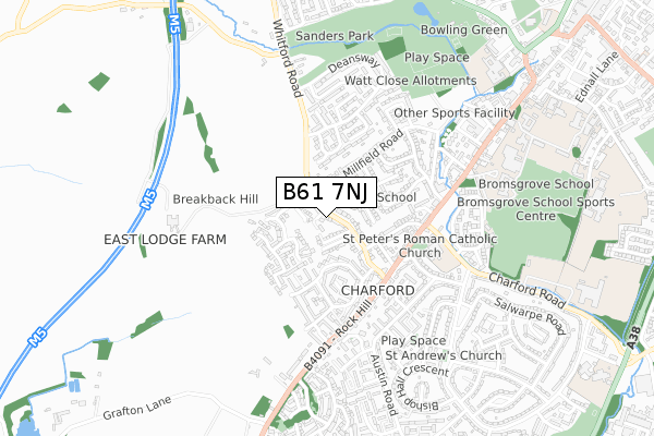 B61 7NJ map - small scale - OS Open Zoomstack (Ordnance Survey)