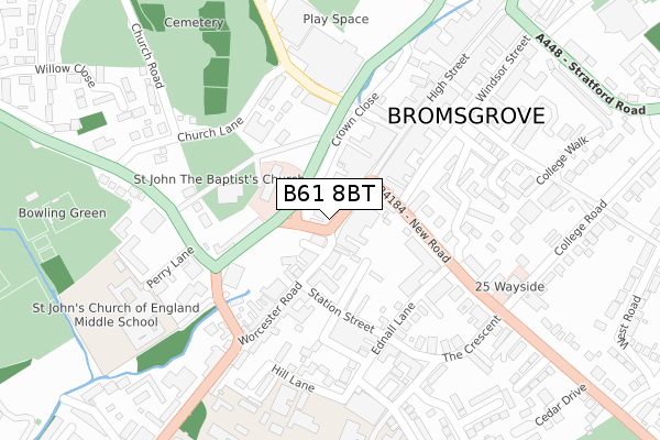 B61 8BT map - large scale - OS Open Zoomstack (Ordnance Survey)