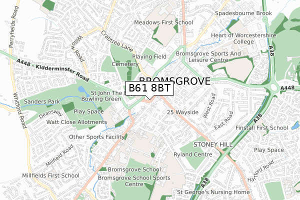 B61 8BT map - small scale - OS Open Zoomstack (Ordnance Survey)