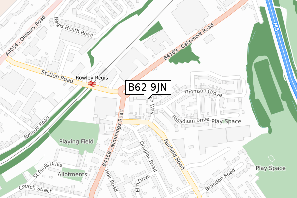 B62 9JN map - large scale - OS Open Zoomstack (Ordnance Survey)