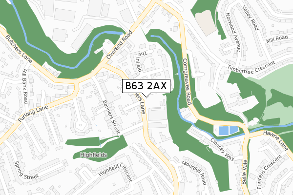 B63 2AX map - large scale - OS Open Zoomstack (Ordnance Survey)