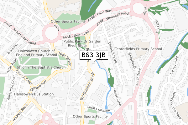 B63 3JB map - large scale - OS Open Zoomstack (Ordnance Survey)
