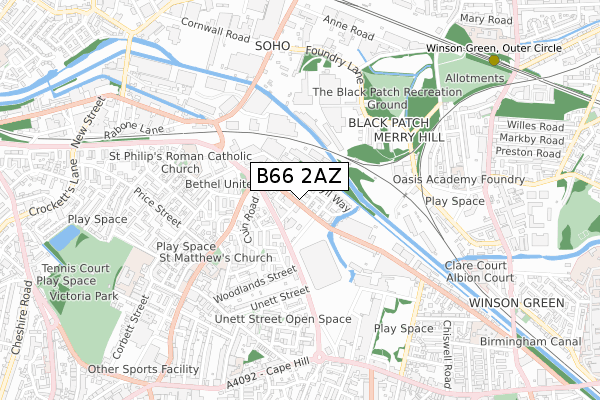 B66 2AZ map - small scale - OS Open Zoomstack (Ordnance Survey)