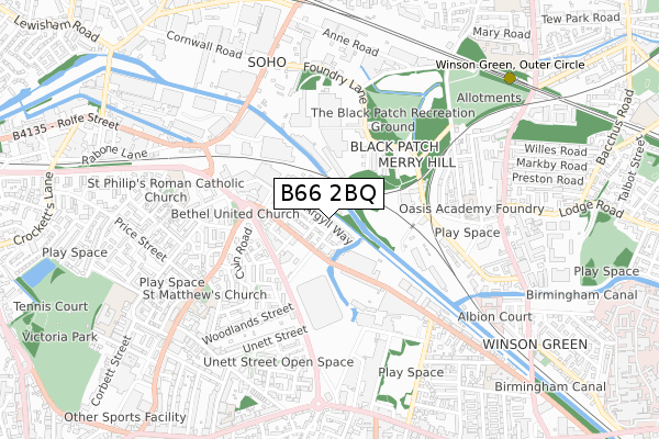 B66 2BQ map - small scale - OS Open Zoomstack (Ordnance Survey)