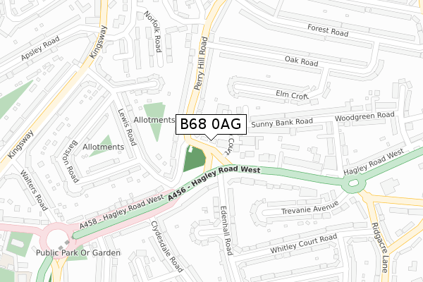 B68 0AG map - large scale - OS Open Zoomstack (Ordnance Survey)