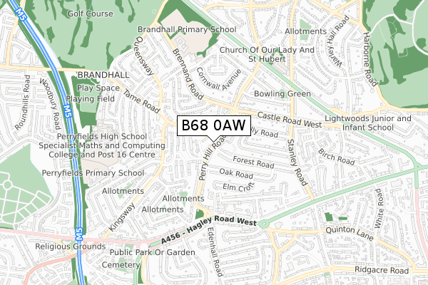 B68 0AW map - small scale - OS Open Zoomstack (Ordnance Survey)