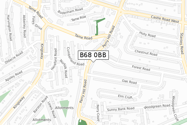 B68 0BB map - large scale - OS Open Zoomstack (Ordnance Survey)