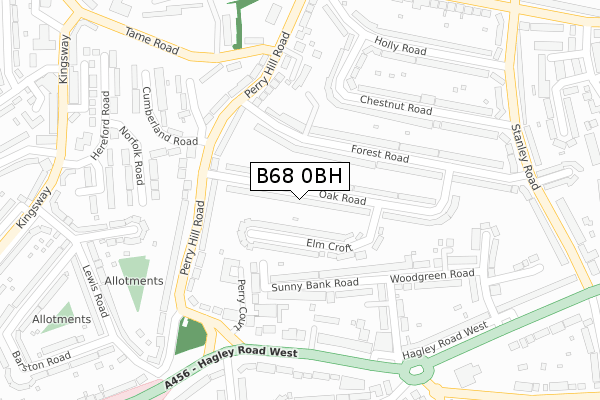B68 0BH map - large scale - OS Open Zoomstack (Ordnance Survey)