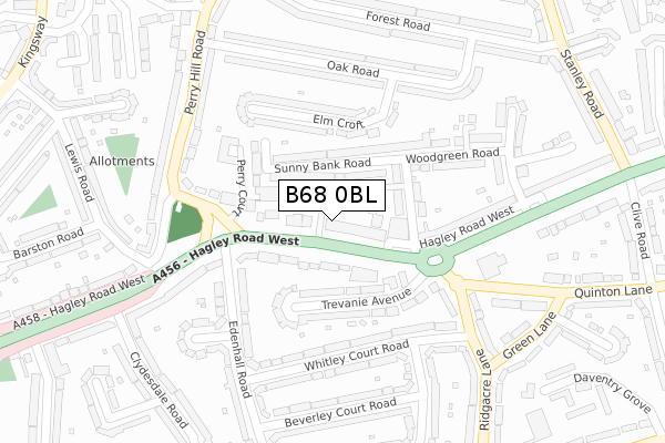 B68 0BL map - large scale - OS Open Zoomstack (Ordnance Survey)